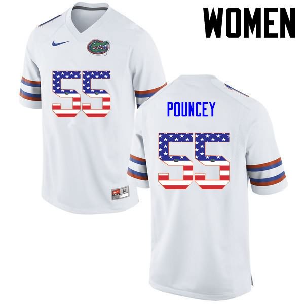 NCAA Florida Gators Mike Pouncey Women's #55 USA Flag Fashion Nike White Stitched Authentic College Football Jersey EOI8564VL